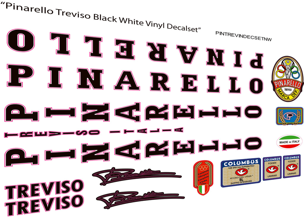 Décalcomanies Cadre Pinarello Treviso Contour Blanc/noir Avec Columbus SL - Neuf Dans Son Emballage