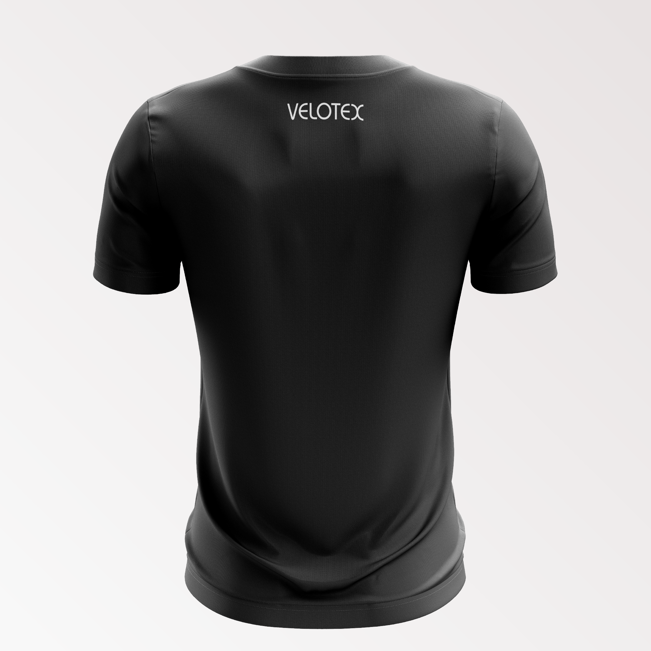 Black t-shirt with 'Velotex' logo on the back, gravel tshirt